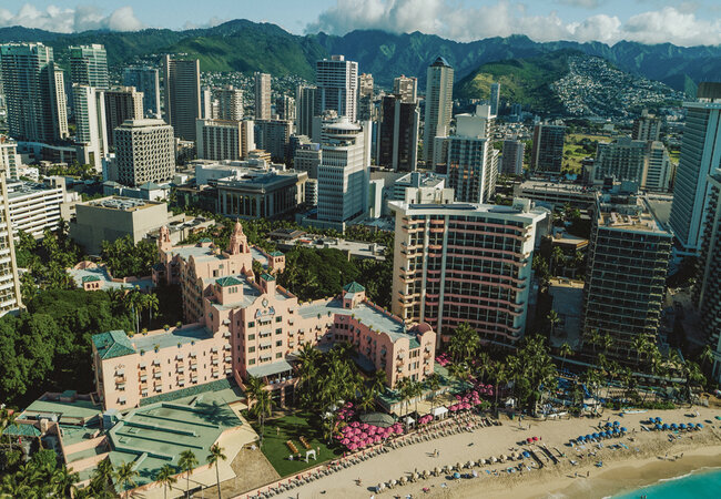 Buildings on Waikiki along the shoreline