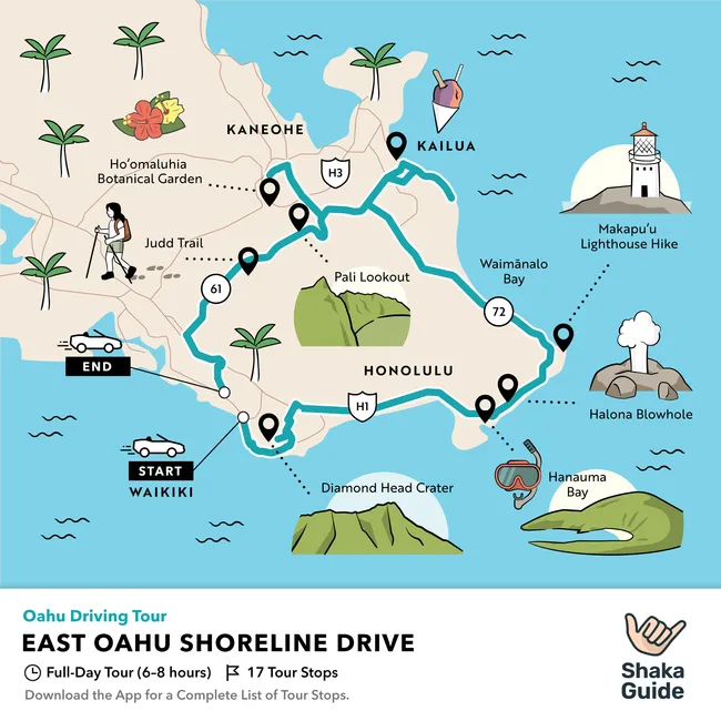 tour map east oahu tour