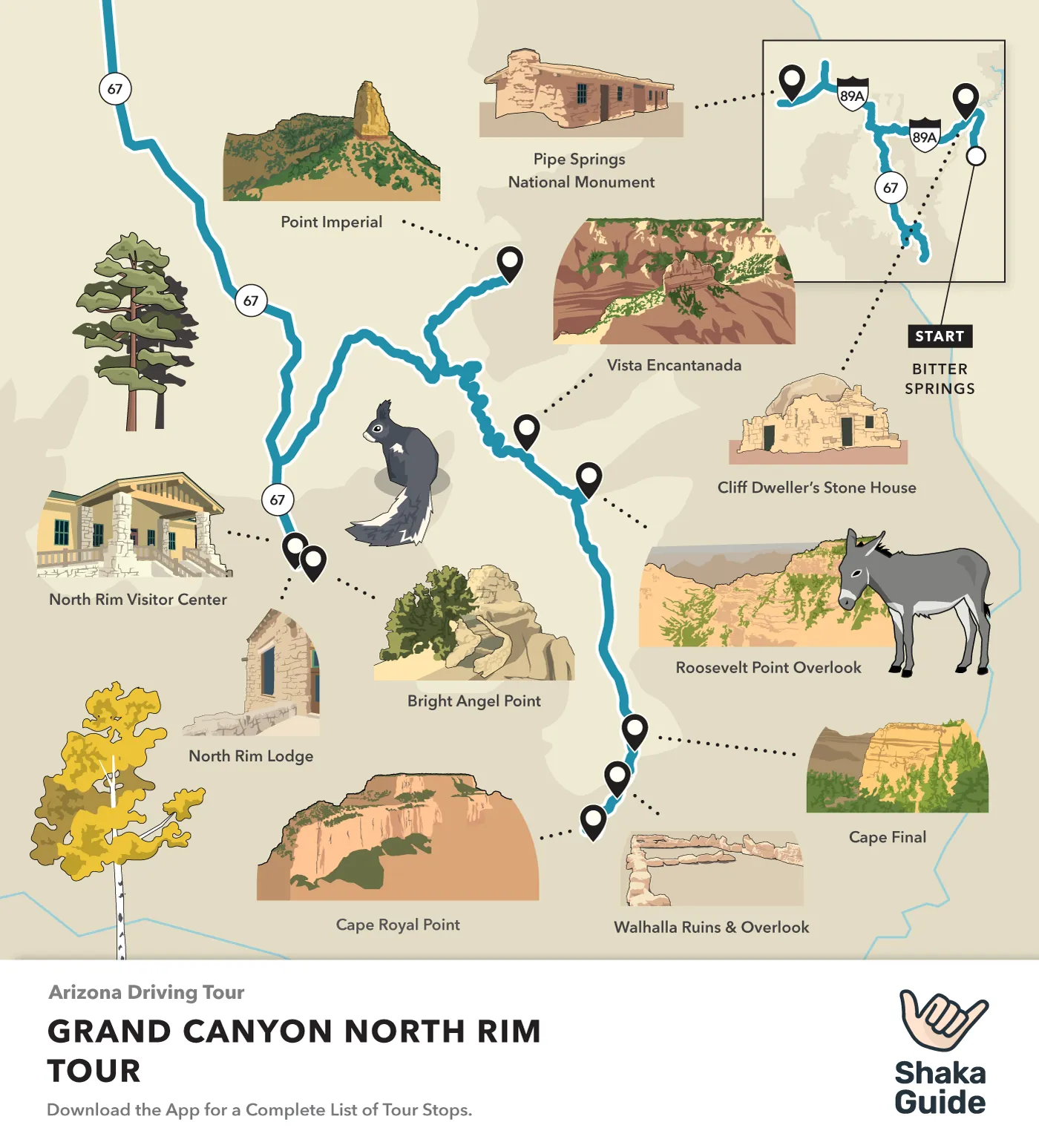 grand canyon north rim tour map by shaka guide