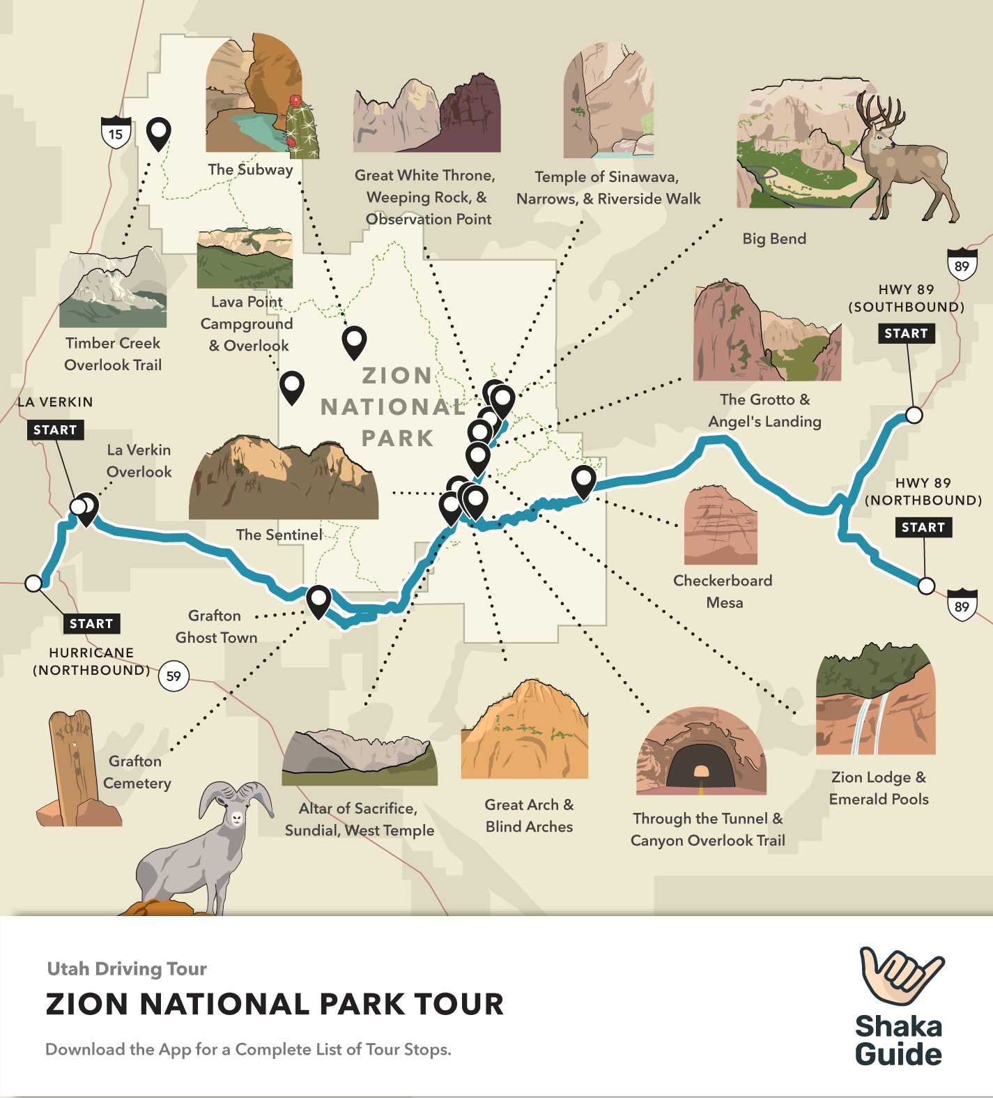 Utah Mighty 5 Maps - 5 Maps with Points of Interest