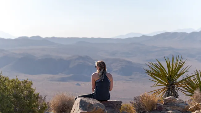 overview with hiker sittting down at the center