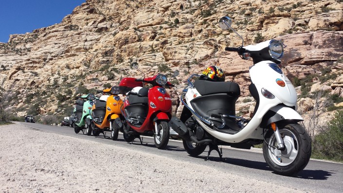 electric scooters lined up