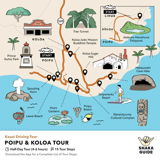 poipu and koloa tour map stops