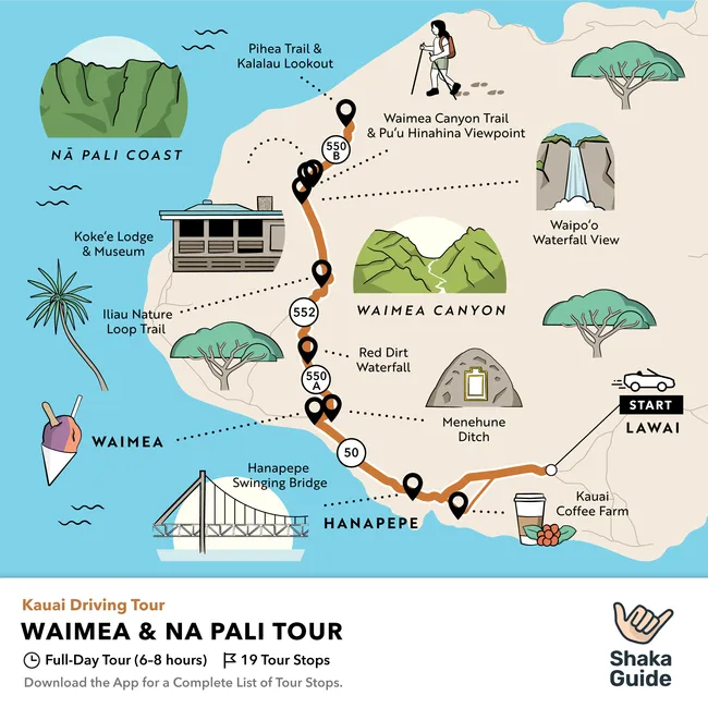waimea and na pali tour map stops