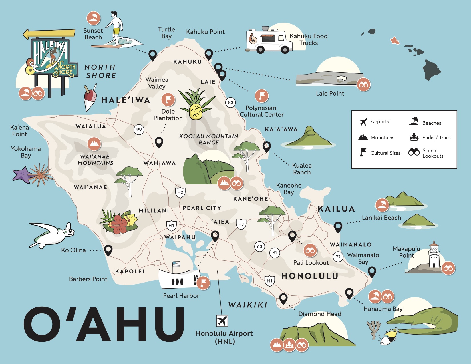 Hawaii Maps With Points Of Interest, Airports And Major Attractions ...