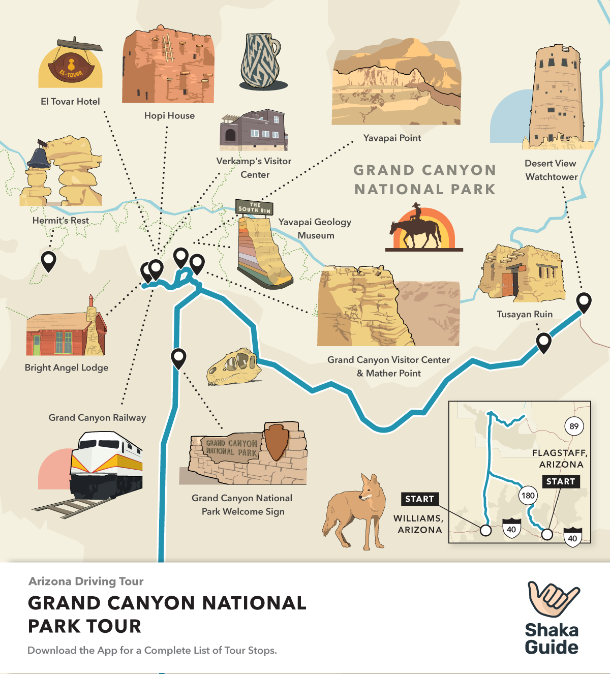 Grand Canyon South Rim Tour Map