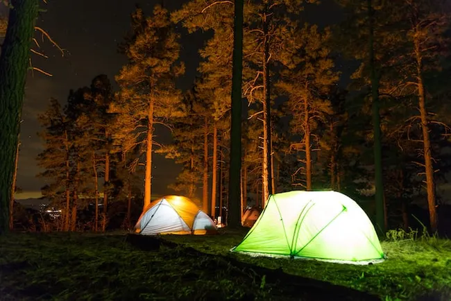 campsite in sedona at night with two tents